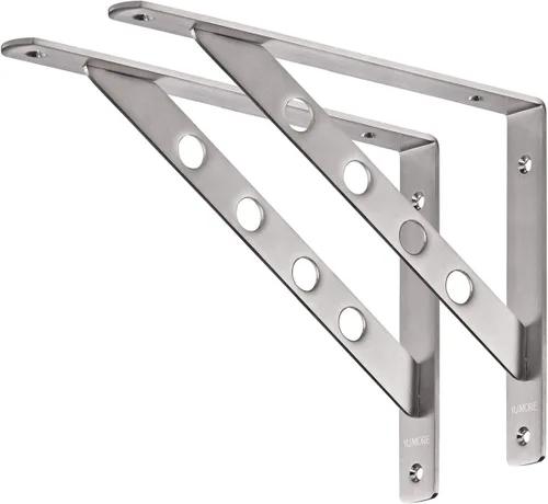 Vista 10 de YUMORE Soportes de estante de acero inoxidable de 16 pulgadas, soporte de estante sólido resistente, carga máxima: 550 libras, refuerzo de esquina