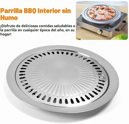 Vista 3 de Sartén coreana para barbacoa redonda de acero inoxidable, 11.81 pulgadas Ideal para asar en pequeños lotes de carnes y verduras en estufas