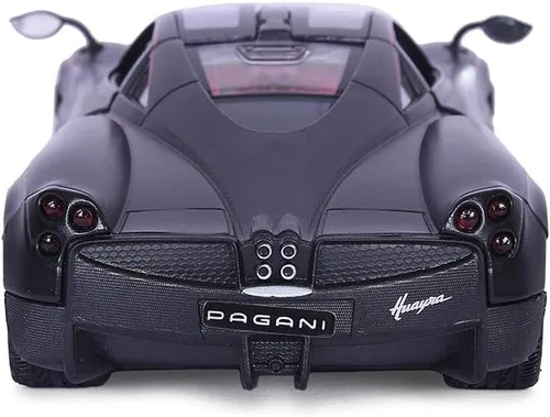Vista 3 de Pagani Huayra - Modelo de coche fundido a troquel con interior rojo 1/24 de color negro mate Motormax