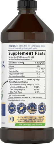 Vista 2 de Carlyle Omega 3 6 9 16 onzas líquidas Prensado en frío Suplemento orgánico certificado, vegano Vegetariano, sin OMG, sin gluten y sin