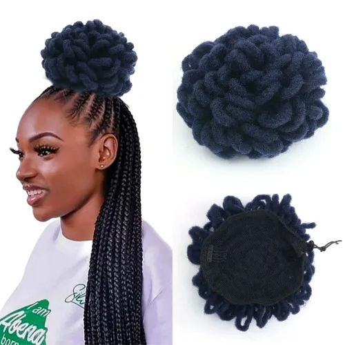 Vista 30 de Moños de Cola de Caballo con Cordón Negro Marrón Loc para Mujeres Negras Moño Rizado de Pétalo Loc Cola de Caballo de Rastas Trenzas Faux Locs Moño