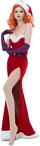 Vista 4 de VEECOOCOS Jessica - Disfraz de conejo para mujer vestido rojo sexy con sombrero de Navidad