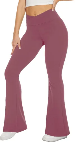 Vista 13 de TNNZEET Leggings acampanados negros para mujer, pantalones de yoga cruzados con bolsillos, corte de bota, leggings acampanados