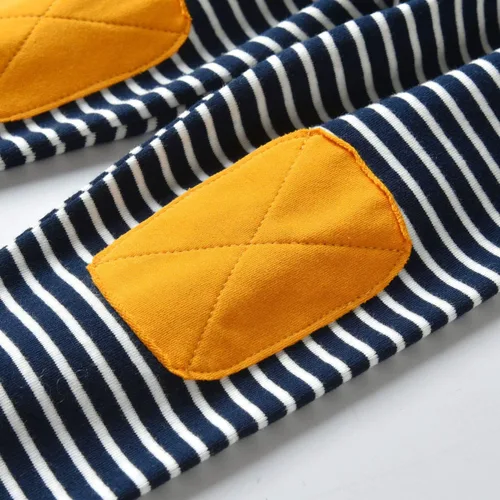 Vista 7 de Rebey Conjunto de sudadera con capucha de manga larga a rayas para bebés y niños pequeños