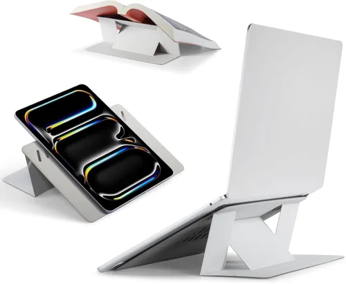 Vista 14 de MOFT Soporte para computadora portátil para escritorio, soporte adhesivo para computadora MacBook con 2 ángulos de visión ajustables, elevador Negro