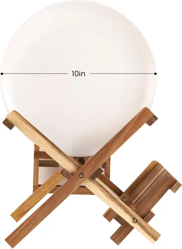 Vista 6 de NOVAYEAH Escurridor de platos de madera de acacia para encimera de cocina, 2 niveles, plegable, escurridor de platos de bambú con soporte