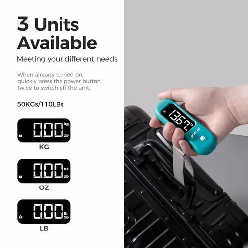Vista 4 de pack all Báscula de equipaje de 110 libras, báscula digital de equipaje de mano, báscula de peso para maleta de viaje con pantalla LCD, batería