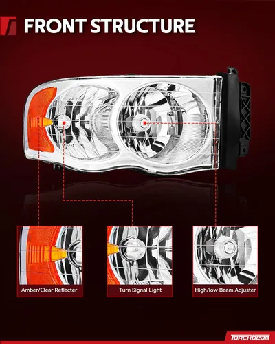 Vista 4 de Torchbeam - Conjunto de faros delanteros de repuesto para 2002-05 Ram 1500/2003-05 Ram 2500 3500