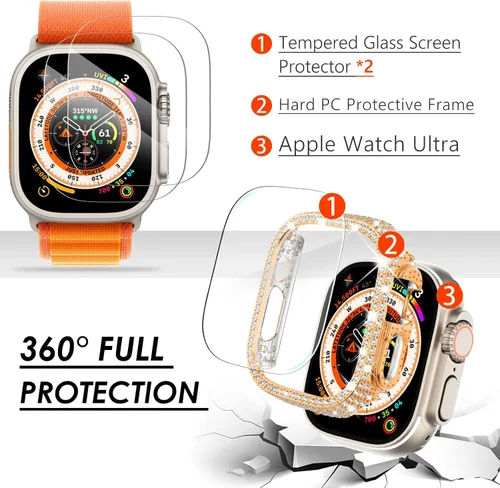 Vista 290 de Surace Bling - Carcasa con protector de pantalla para Apple Watch Series 3, 2, 1 de 1.496 pulgadas