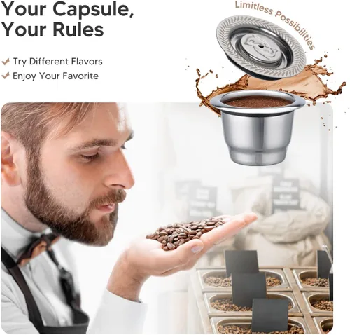 Vista 5 de Cápsulas de café reutilizables de acero inoxidable aptas para cápsulas N espresso OriginalLine, cápsulas de filtro de café expreso recargables