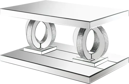 Vista 5 de Coaster Home Furnishings - Breena - Mesa de centro rectangular con espejo con cristales acrílicos, anillos entrelazados dobles y bordes biselados