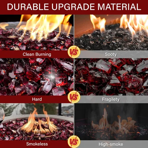 Vista 3 de NUPICK Vidrio de Fuego de 5 Libras, Vidrio Brillante para Fogata de 1/2 Pulgada, Roca de Vidrio Templado para Fogata para Propano o Gas Natural