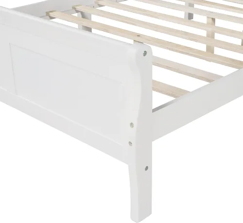 Vista 7 de SOFTSEA Marco de cama de madera blanca con plataforma Queen con cabecero y estribo, soporte de listones de madera, no necesita somier (blanco, Queen)