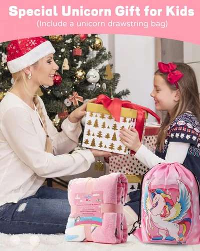 Vista 6 de Manta de unicornio que brilla en la oscuridad, regalos de unicornio para niñas de 2, 3, 4, 5, 6, 7, 8, 9, 10 años, manta de unicornio rosa suave