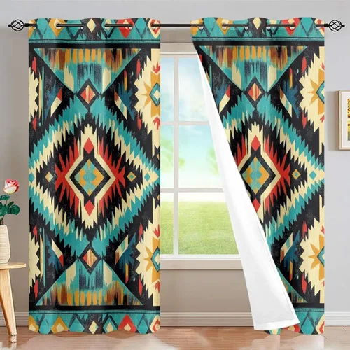 Vista 44 de Dreaweet African Tribal Blackout Curtains 63 Inch Long 2 Panels Set Bohemian Ethnic Geometric Grommet Top Thermal Insulated Curtains for Living Room