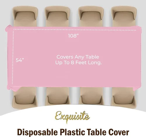 Vista 4 de Party Solids Mantel rectangular de plástico rosa, 54 x 108 pulgadas, paquete de 24