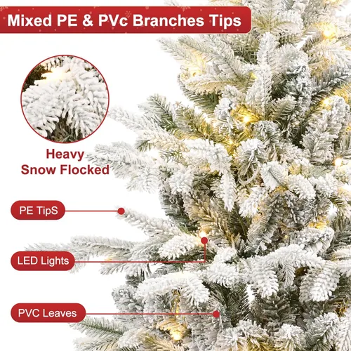 Vista 6 de Árbol de Navidad Artificial Prelit Flocado, Árbol de Navidad Artificial Pequeño con Luces LED, Árbol de Navidad LED Escarchado con Nieve
