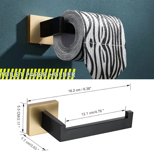 Vista 4 de Juego de 4 soportes para toallas de baño, juego de accesorios de baño de acero inoxidable negro y dorado, montaje en pared, 23.6 pulgadas