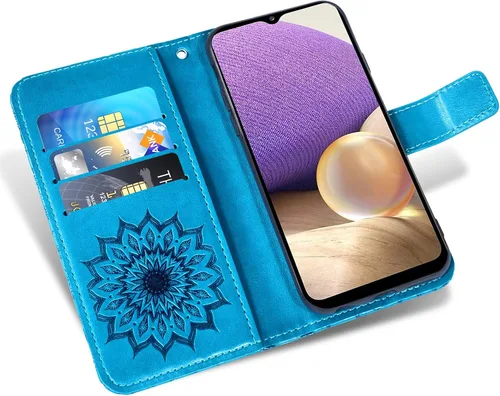 Vista 3 de Funda de teléfono para Samsung Galaxy A32 5G de 6.5 pulgadas con protector de pantalla de vidrio templado y cubierta delgada de cuero, soporte