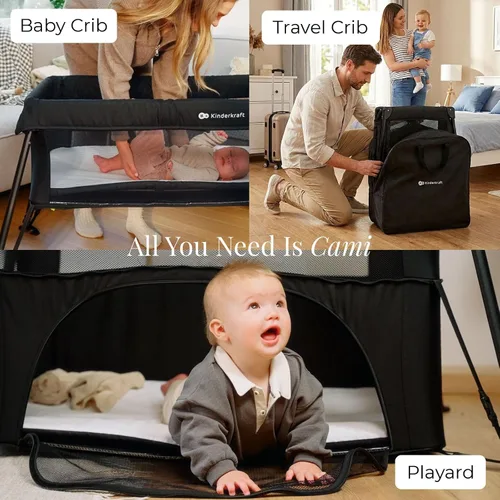 Vista 13 de Kinderkraft CAMI - Cama de bebé 3 en 1, cama de viaje para bebé, desde el nacimiento hasta los 3 años, cuna de bebé, cuna de viaje, fácil de plegar