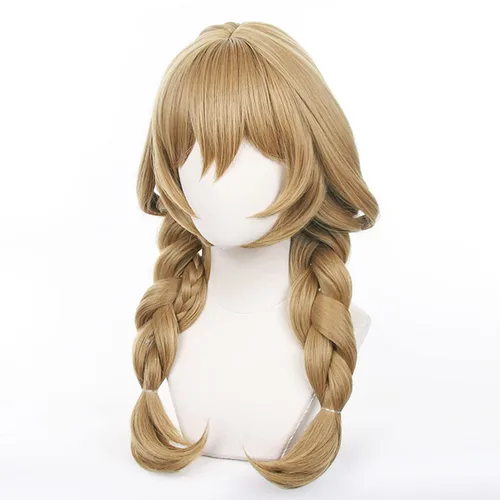 Vista 3 de Lisa - Peluca ondulada para cosplay, color marrón dorado, para mujer, con dos trenzas para niñas, juego Genshin Impact Party Cos, festival, Navidad