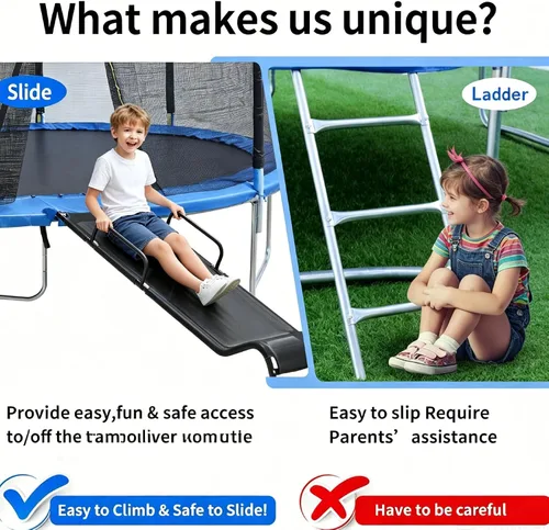 Vista 7 de Universal Trampoline Slide 60" * 20" Slide with 2 Iron Plasticized Handles Buffer Bottom Wear-Resistant Fabric Safety Ladder for Kids and Toddle