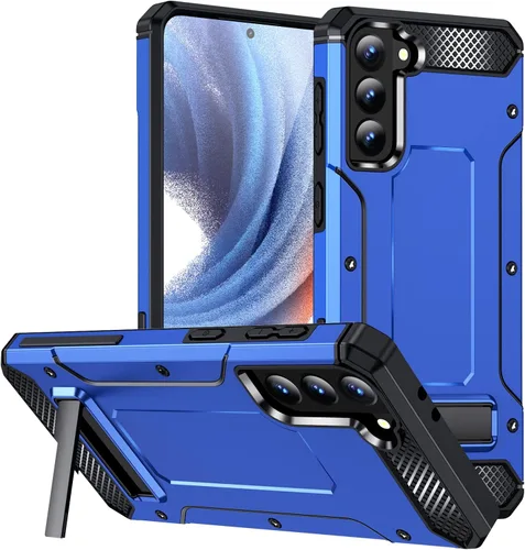 Vista 11 de Funda para Samsung Galaxy S21 Plus, protección contra caídas de grado militar con soporte de metal, color azul