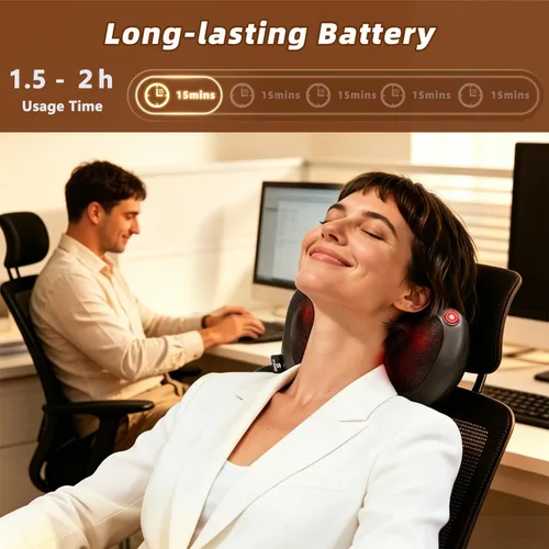 Vista 3 de Zenopax Shiatsu Masajeador de cuello y espalda con calor, almohada eléctrica recargable inalámbrica para aliviar el dolor muscular, amasamiento