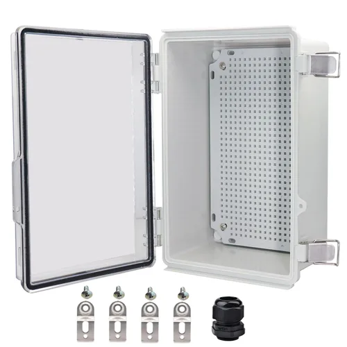 Vista 29 de Caja eléctrica impermeable, caja de conexiones IP67, pestillo de acero inoxidable, cubierta transparente con bisagras, carcasa para proyectos
