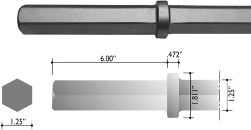 Vista 2 de Champion Chisel, herramienta de buje de acero con vástago hexagonal de 1-1/4 x 6 pulgadas, 16 dientes de acero, diseñada para martillos neumáticos
