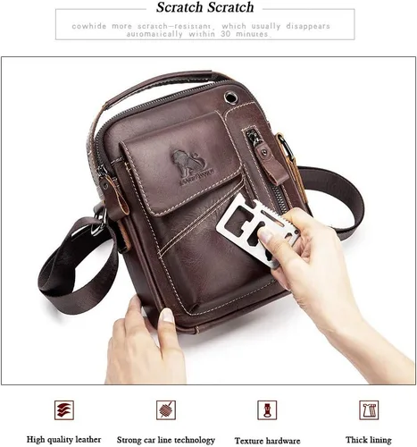 Vista 5 de BAIGIO Bolso bandolera de cuero pequeño para hombre, bolso bandolera para viajes, negocios, trabajo