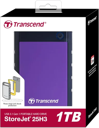 Vista 3 de Transcend 1TB StoreJet 25H3 HDD portátil resistente, respaldo de un solo Púrpura