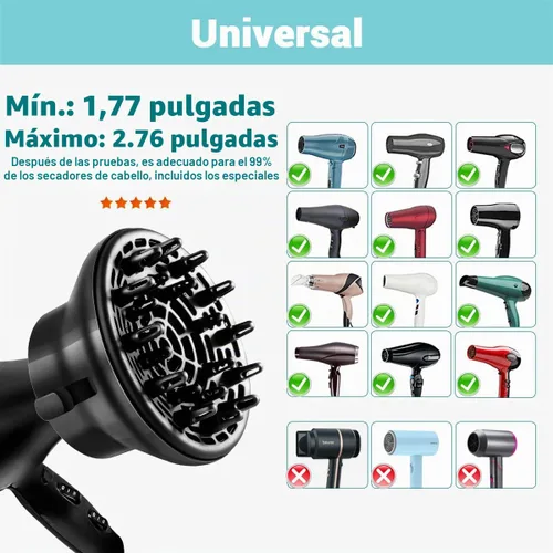 Vista 5 de KAHEM Difusor de pelo universal, ajustable de 1.77 a 2.76 pulgadas, accesorio difusor de secador de pelo para cabello rizado sin encrespamiento