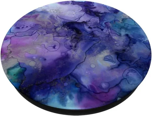 Vista 2 de Pintura de mármol de agua púrpura como arte con tonos azules – PopSockets agarre y soporte para teléfonos y tabletas, Negro