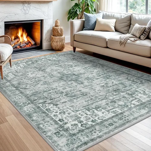 Vista 129 de SIILOOM Alfombra lavable de 2 x 3 pies, alfombra suave color taupe ceniza para entrada, tapete antideslizante para puerta de interior, tapete