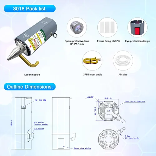 Vista 6 de Módulo láser LASER TREE, módulo de grabado láser de 10W (10000mW) de salida de potencia óptica con asistencia de aire, FAC incorporado, cabezal