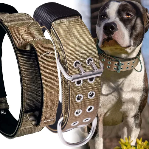 Vista 7 de Collar de perro grande resistente – 2 pulgadas de ancho con asa para perros de razas extra grandes, collar táctico de nailon a prueba de mordidas