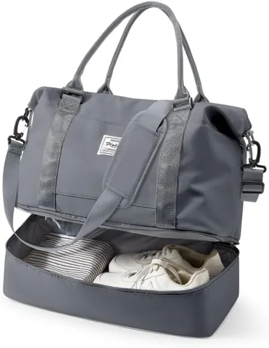Vista 24 de VECAVE Bolsa de viaje para mujer, bolsa deportiva para gimnasio, E20-Púrpura profundo, Grande, Bolsa de viaje