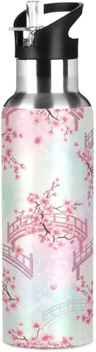 Vista 8 de BPA-Free Sports Water Bottle with Straw 32 Oz, Insulated Stainless Steel Water Bottle with Straw for Gym Outdoor Travel School, Cherry Blossom