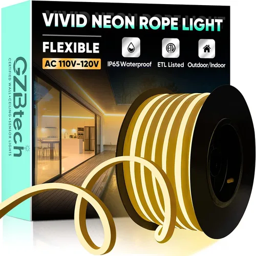 Vista 43 de GZBtech Tira de luces LED flexibles de neón de 16.4 pies, tira de luz impermeable CA de 110-120 V, 120 LEDs/M, iluminación de neón conectable
