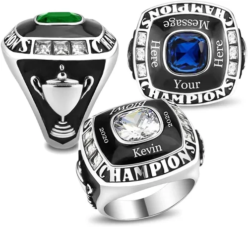 Vista 16 de Anillo de campeonato de acero inoxidable con texto y color personalizados - Trofeo, fútbol americano, béisbol, baloncesto, deportes electrónicos
