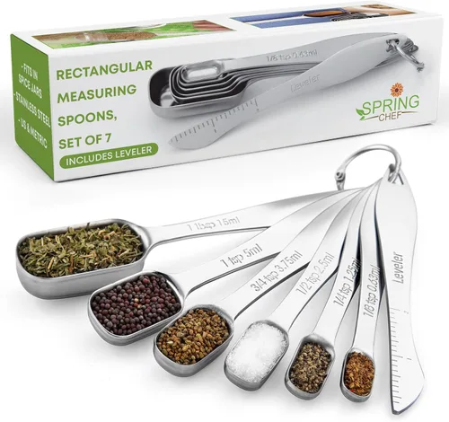 Vista 15 de Spring Chef - Juego de 6 cucharas medidoras apilables de acero inoxidable con nivelador Rectangular Metric Metal Teaspoon & Tablespoon Measuring