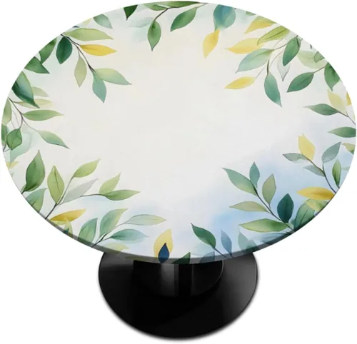 Vista 39 de Pardick Mantel redondo ajustado con borde elástico, mantel de mesa redonda con diseño de hojas abstractas y coloridas, impermeable y lavable, ideal