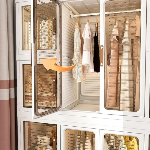 Vista 2 de Organizador portátil de almacenamiento de armario para ropa, organizador de armario plegable de plástico con puerta magnética transparente