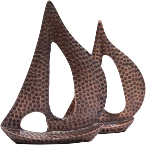 Vista 5 de Juego de 2 veleros de metal forjado a mano, arte náutico, escultura de yate para decoración, estante de oficina en casa, decoración de sala de estar