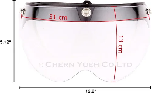 Vista 6 de Visera universal de 3 broches para casco de motocicleta de cara abierta, escudo contra el viento abatible hacia arriba (transparente)