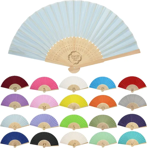 Vista 27 de GZLDGIFTS Abanicos de mano personalizados, regalos para regalos de fiesta de boda, invitados, tela personalizada, seda, jardín, boda, abanicos
