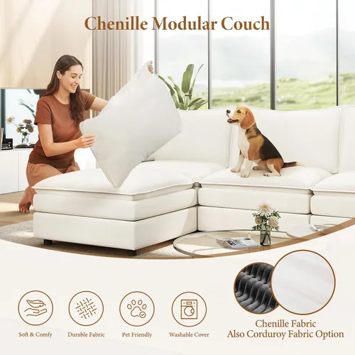Vista 6 de Vesgantti Sofá modular modular de 142 pulgadas, cómodo sofá modular con asiento profundo otomano de felpilla en forma de L, sofás modulares