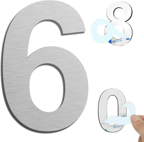 Vista 15 de Números de casa autoadhesivos – Números de puerta de acero inoxidable de 6 pulgadas para exteriores – Número de casa grande y moderno, número