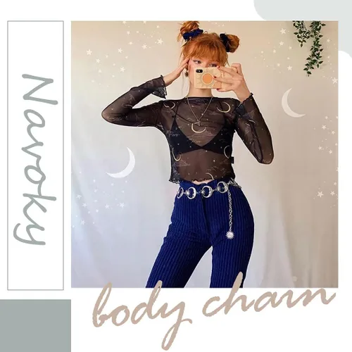 Vista 5 de Navoky Cadena de cintura de metal con colgante de sol cinturón de vientre cadenas de cuerpo accesorios de joyería para mujeres y niñas Transparente